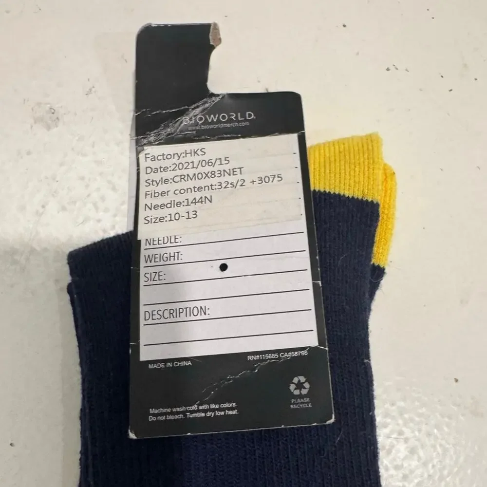 BIOWORLD Single pair of Men's Crew Socks NWT Fits Shoe Size 8 - 12
